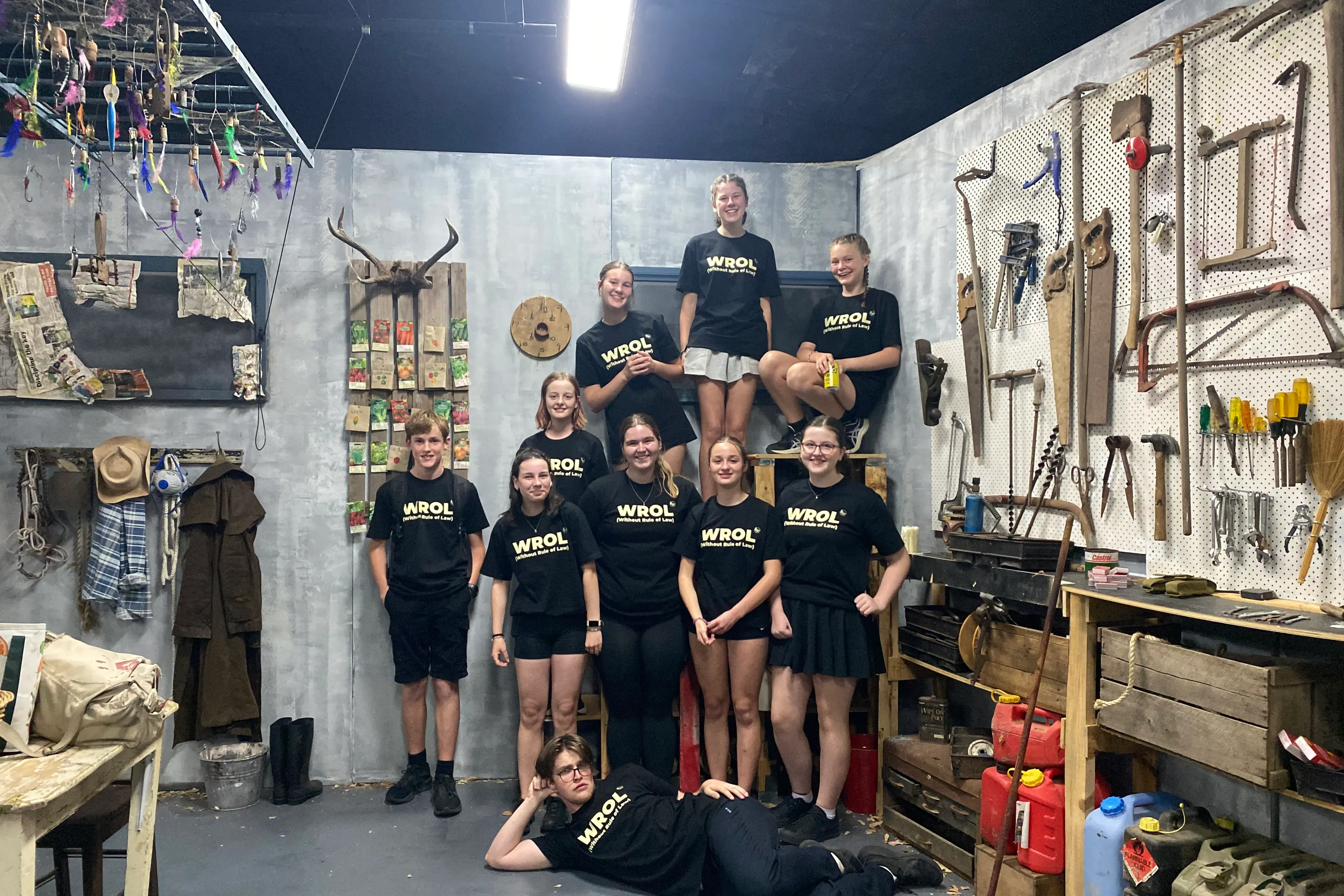 <p>INTRIGUED AND ENTERTAINED: The cast and some of the young crew members on the outstanding set of WROL (Without Rule of Law).</p>\\n