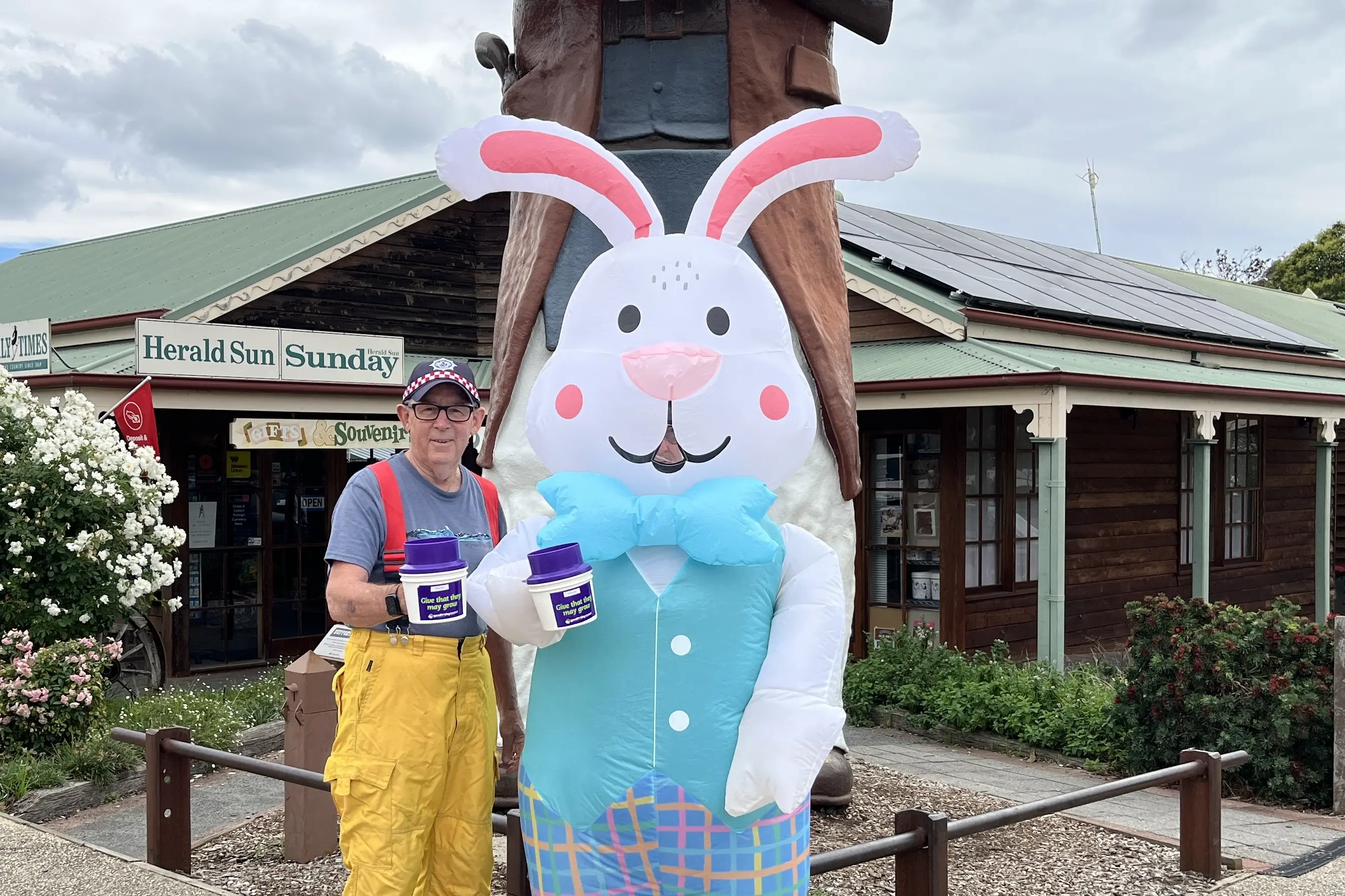 <p>EVERY BIT COUNTS: Glenrowan CFA members Peter Ockenden and the Easter bunny (Geoff Smith) will be making their way through Glenrowan and surrounding areas on Friday, 3 April to raise funds for the Good Friday Appeal. PHOTO: Grace Fredsberg</p>\\n