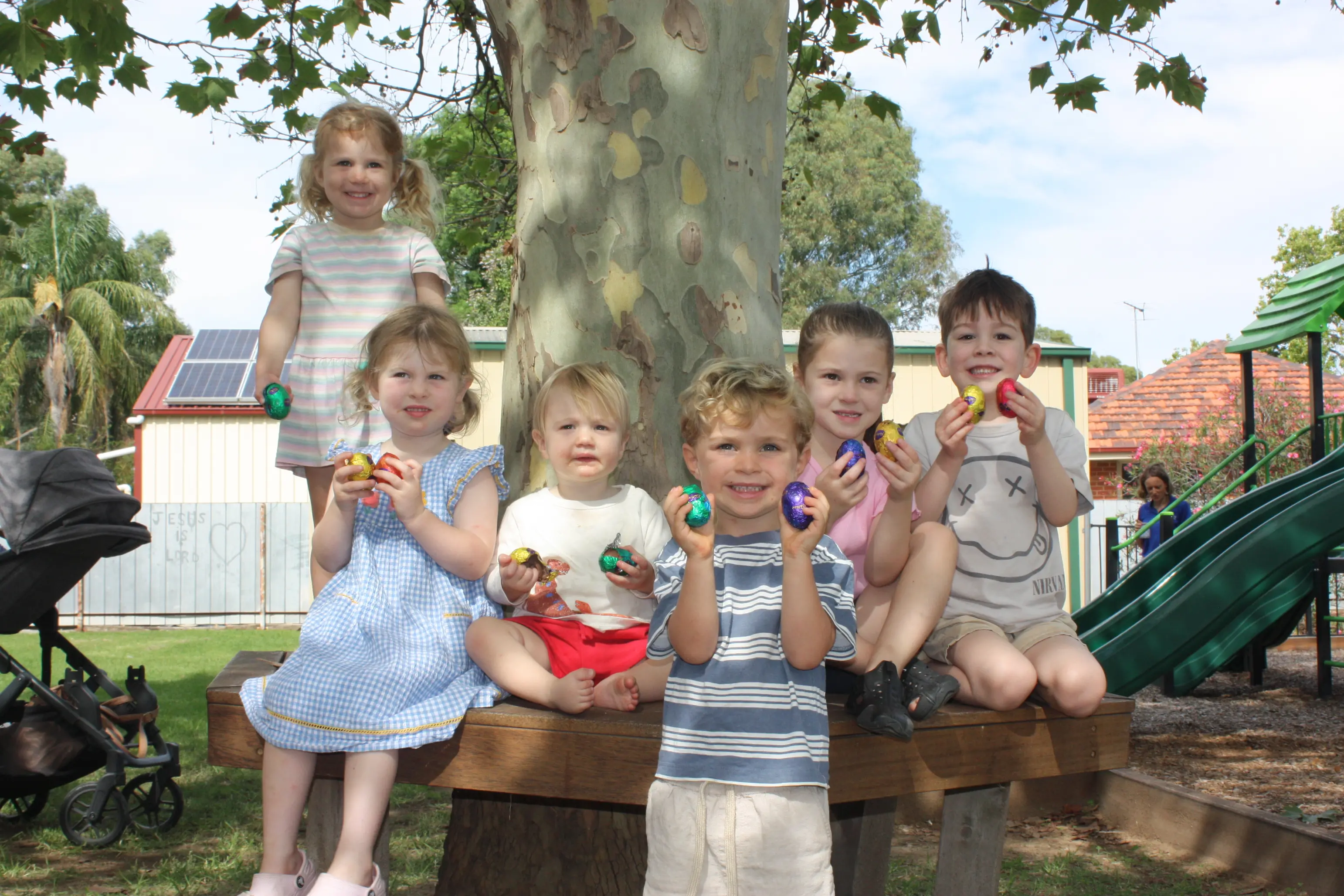 <p>EAGER FOR EASTER: Nora Spence, Matilda Sims, Hector Neave, Ava Quinn and Nathaniel Hamidon will be revelling in the Easter spirit - and chocolate - at the Wangaratta Baptist Church\\'s free Easter Fun Day on Saturday, 4 April. PHOTOS: Grace Fredsberg </p>\\n