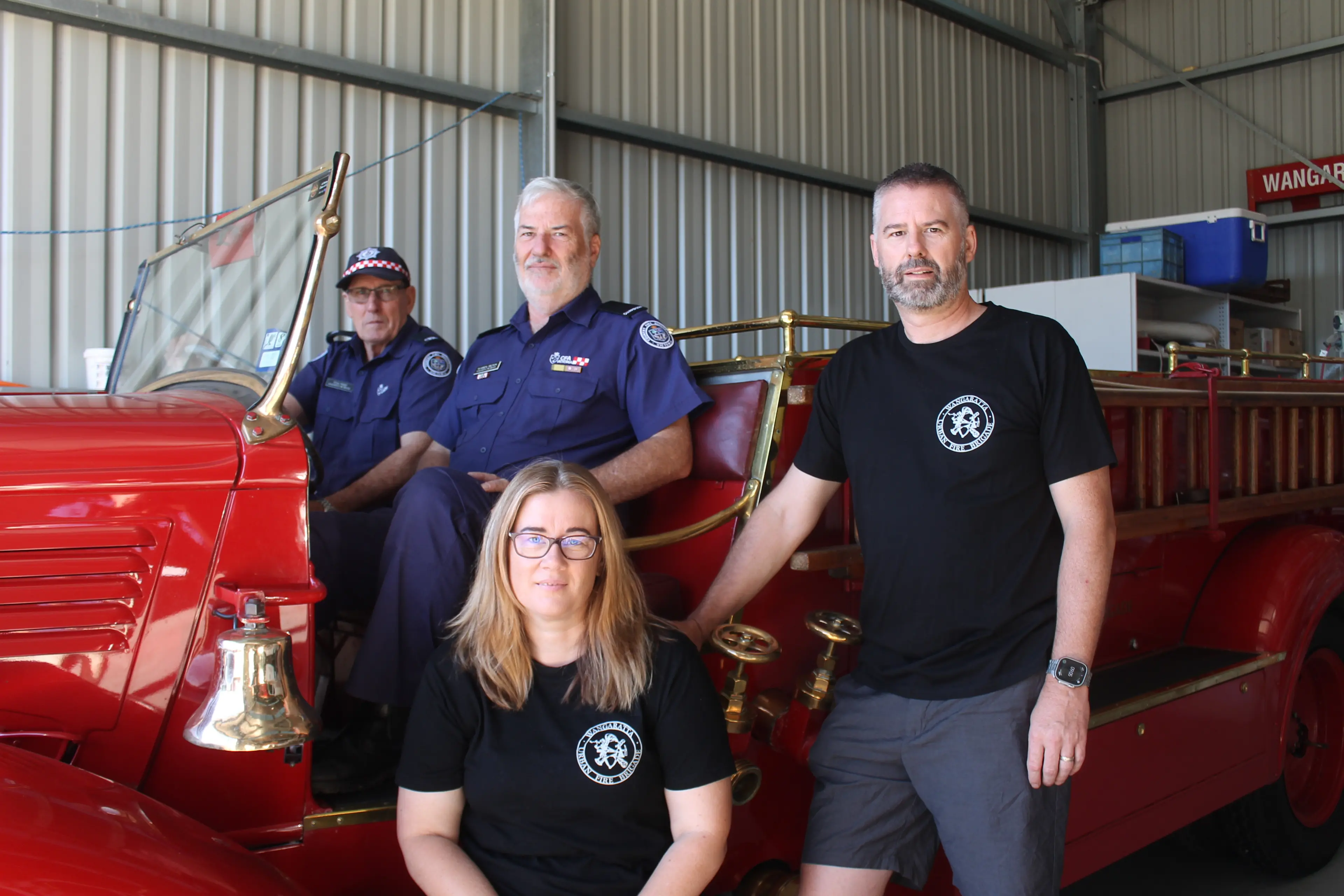 <p>CELEBRATING SERVICE: Wangaratta fire brigade members Tom Philip (far left), Warren Brown, Lauren MCully and Paul McCully are inviting the community to join them in their 150-year celebration of the brigade in May. PHOTO: Bailey Zimmermann</p>\\n