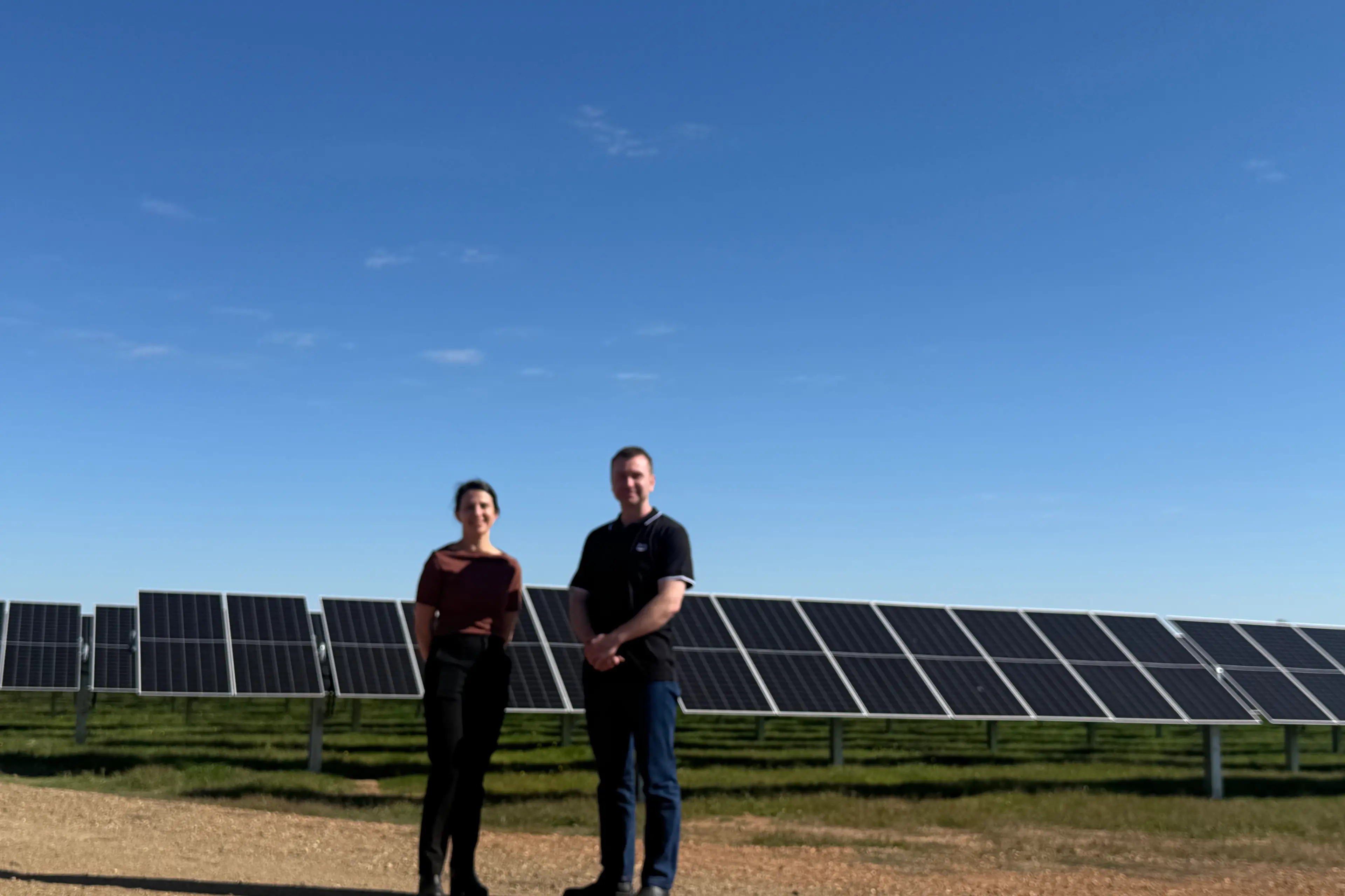 <p>RENEWABLE EXPANSION: A major battery energy storage expansion at the Mokoan Solar Farm has been confirmed as part of a new renewable energy agreement with Amazon Australia. PIctured are (left) Catriona McLeod, managing director, European Energy Australia, and Matt O\\u2019Rourke, AWS head of infrastructure and energy policy, Australia and New Zealand.</p>\\n