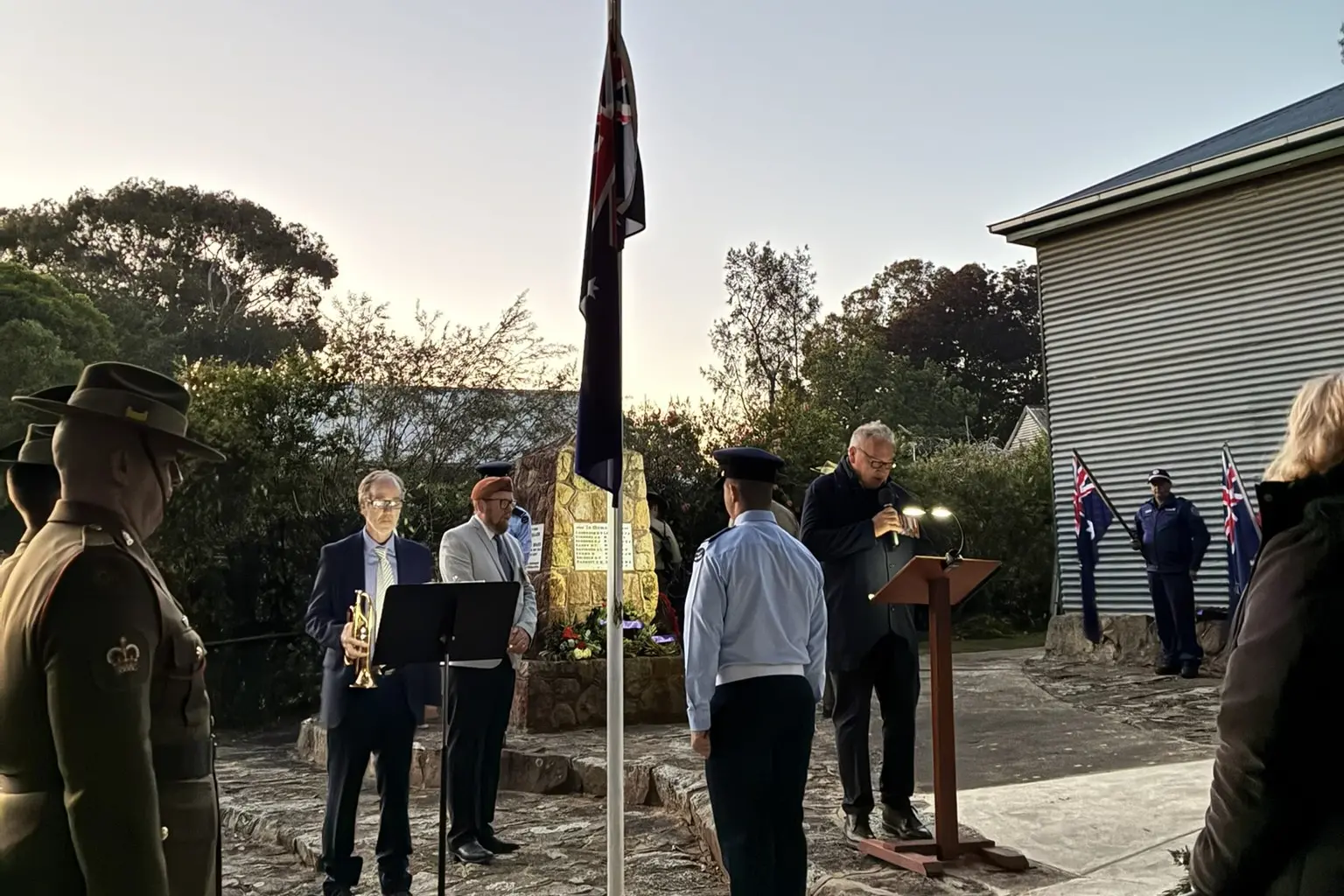 <p>REMEMBRANCE: Local veteran David Byles, who served 26 years in the Air Force with deployments to the Middle East and Malaysia, reciting the Ode of Remembrance. PHOTO: Jordan Duursma</p>\\n