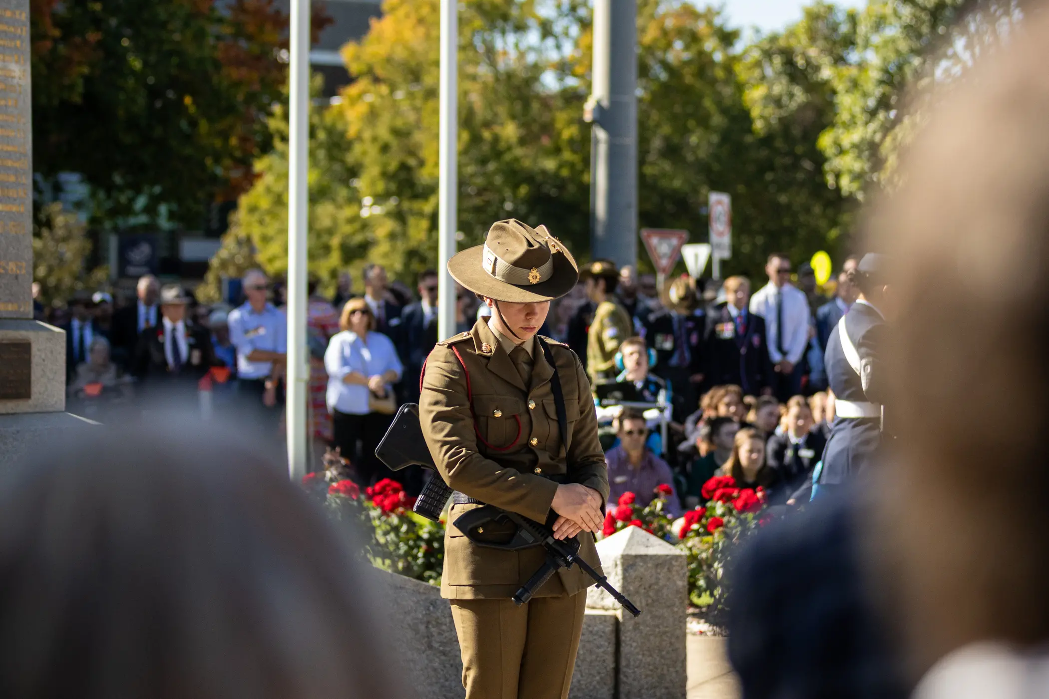 <p>PAYING RESPECTS: A member of the catafalque party at Wangaratta\\'s Cenotaph during the morning service. </p>\\n