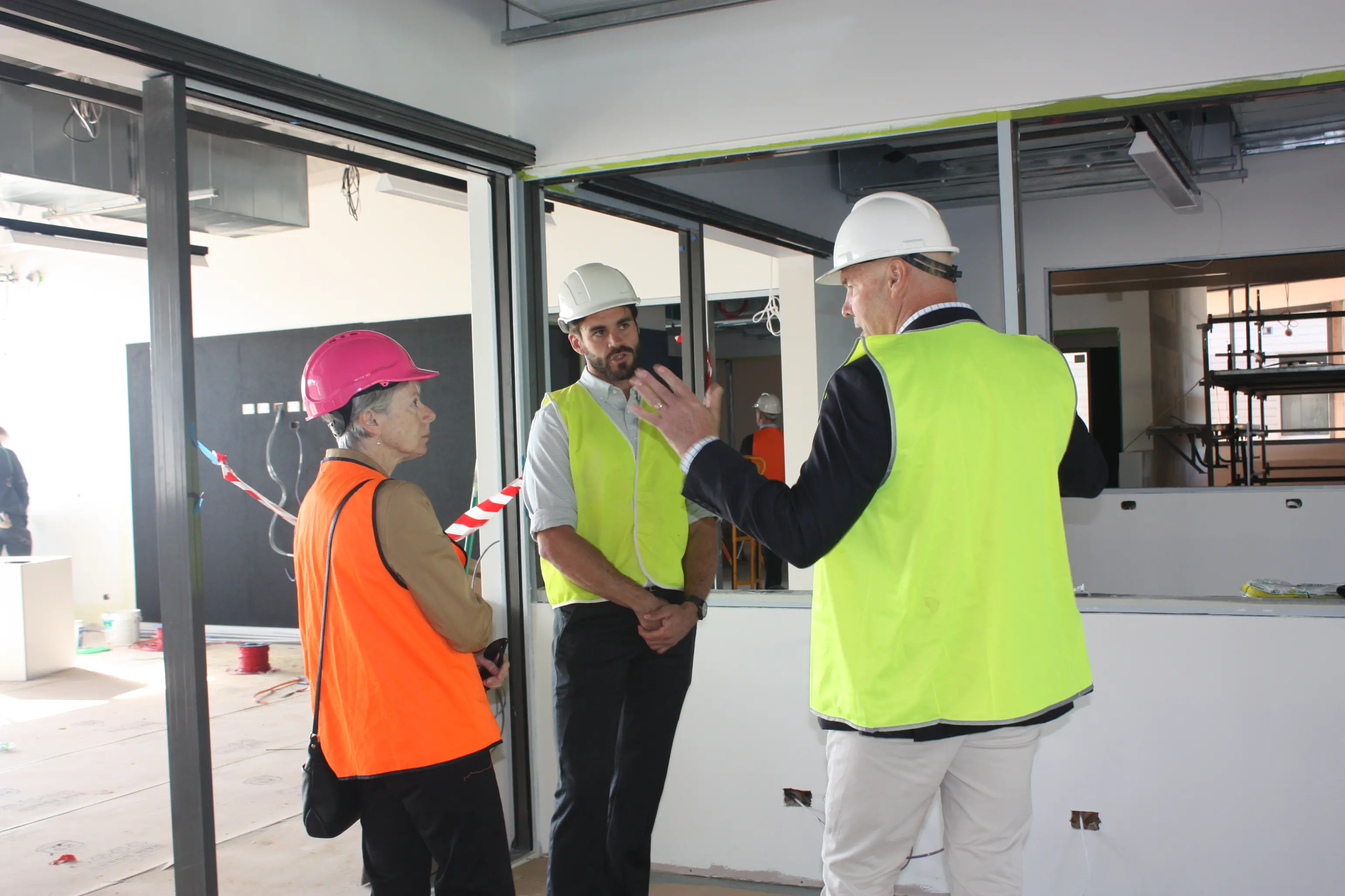 <p>VISION FOR THE FUTURE: Wangaratta Tech School director Xavier Norden (centre) discusses the new campus with Northern Victoria Institute of TAFE board chair Candy Broad and executive director education and training Graham Hart.  PHOTO: Jordan Duursma</p>\\n