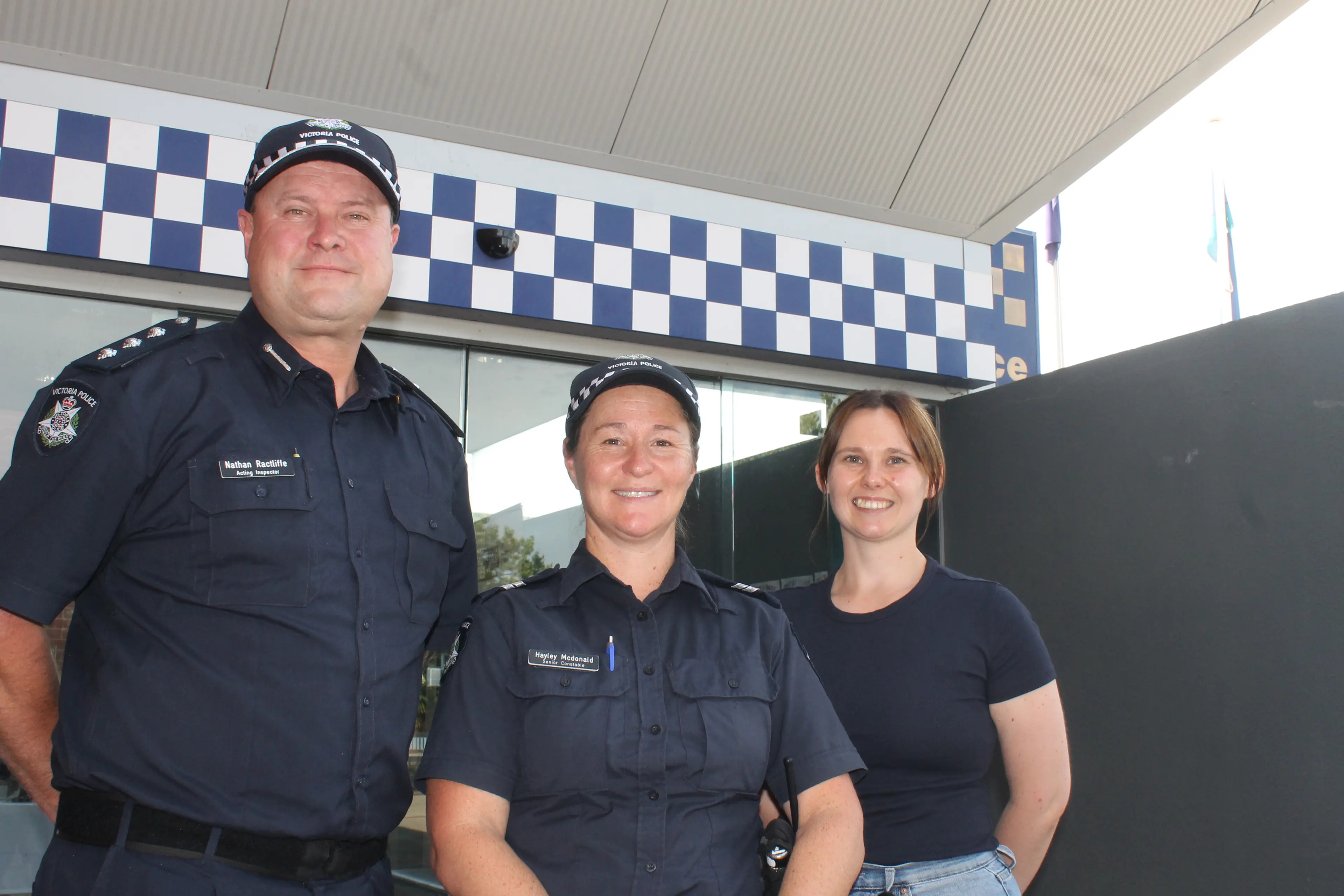 <p>COOLER HEADS: Wangaratta Acting Inspector Nathan Ractliffe, Senior Constable Hayley McDonald and Taylah Kirk are inviting the community to the Wangaratta Cool Heads Youth Driving program on Wednesday. PHOTO: Bailey Zimmermann</p>\\n