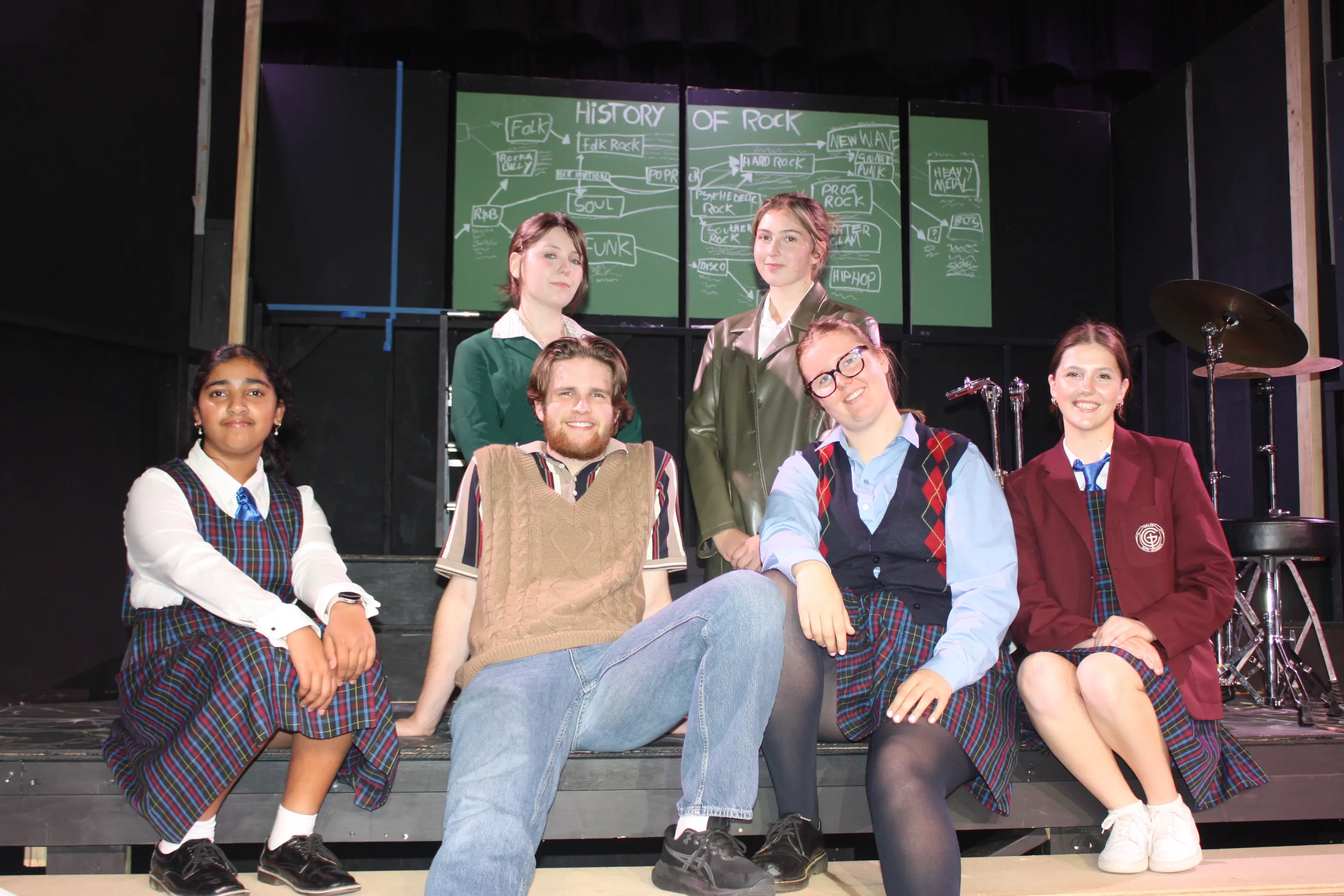 <p>ROCK YOUR HEART OUT: Get ready to rock \\'n\\' roll when Galen Catholic College holds their production of the musical comedy \\'School of Rock\\' on Friday 15 May. Starring in the show is (back, from left); Grace Gough and Leila Gephart (Rosalie Mullins). Catherine Thomas, Spencer Hayward and Maya Humphreys (Dewey Finn), and Charley Miller. PHOTO: Grace Fredsberg</p>\\n