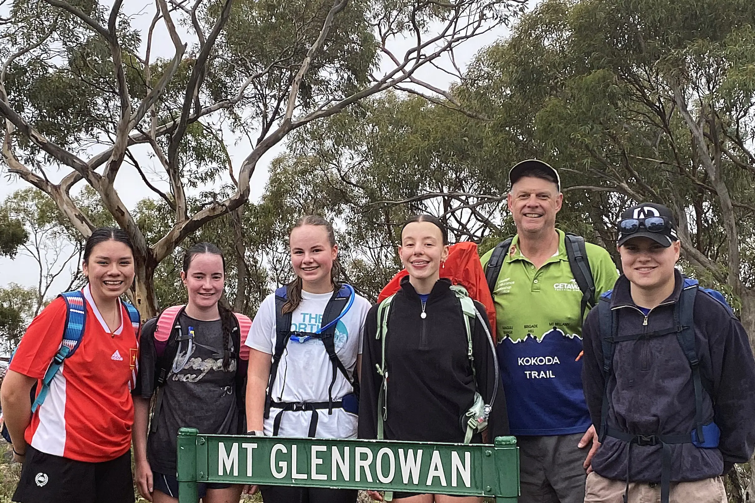<p>GETTING READY: Angela Keenan, Abella Beckman, Fern Tucker, Beth Meisinger, Brett Phillips and Ollie Swain trained on the steep southern slope of Mt Glenrowan on Sunday in preparation for their Kokoda Track experience in July.</p>\\n