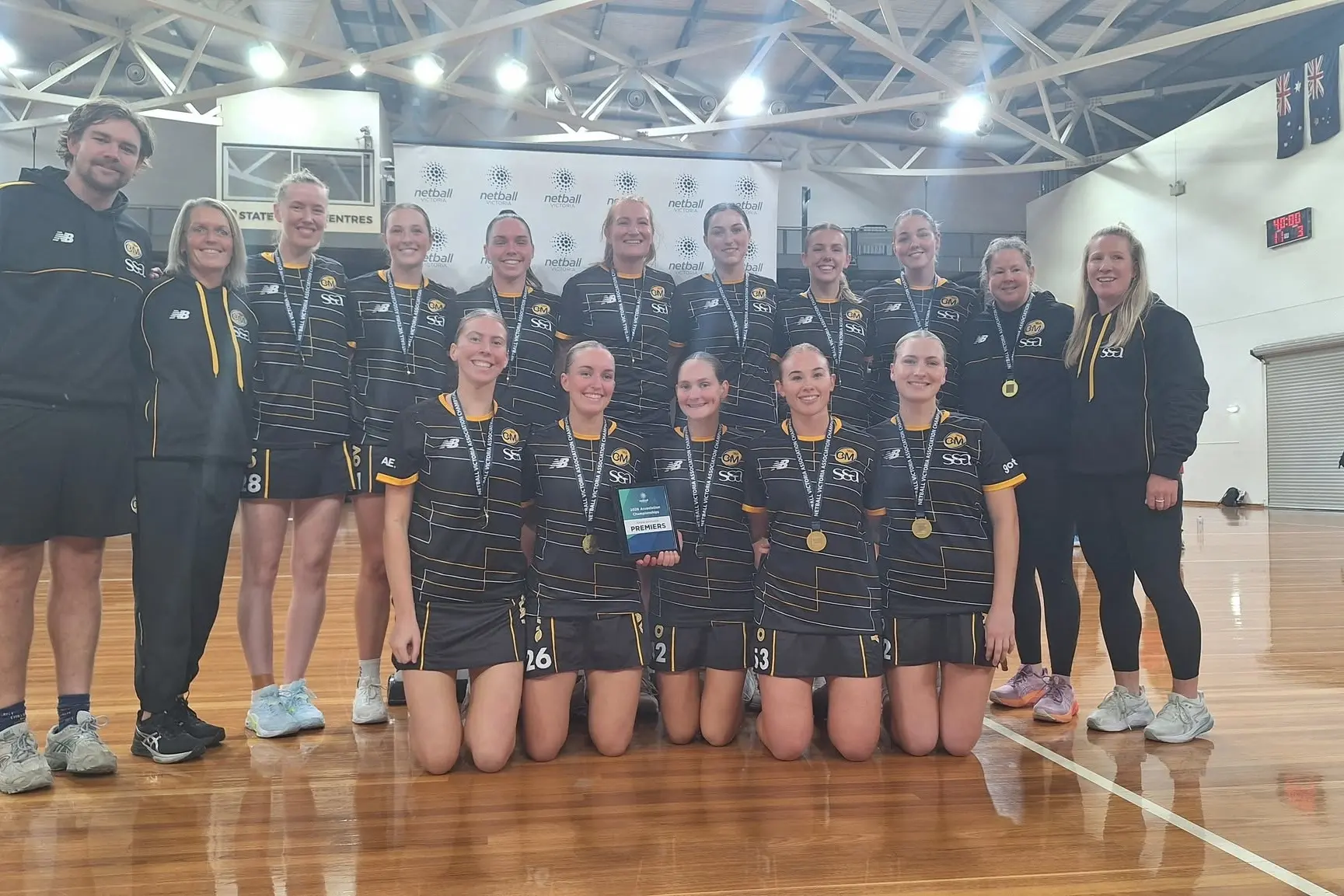 <p>CHAMPIONS: The successful O&M open netball side after their grand final win on Sunday.</p>\\n