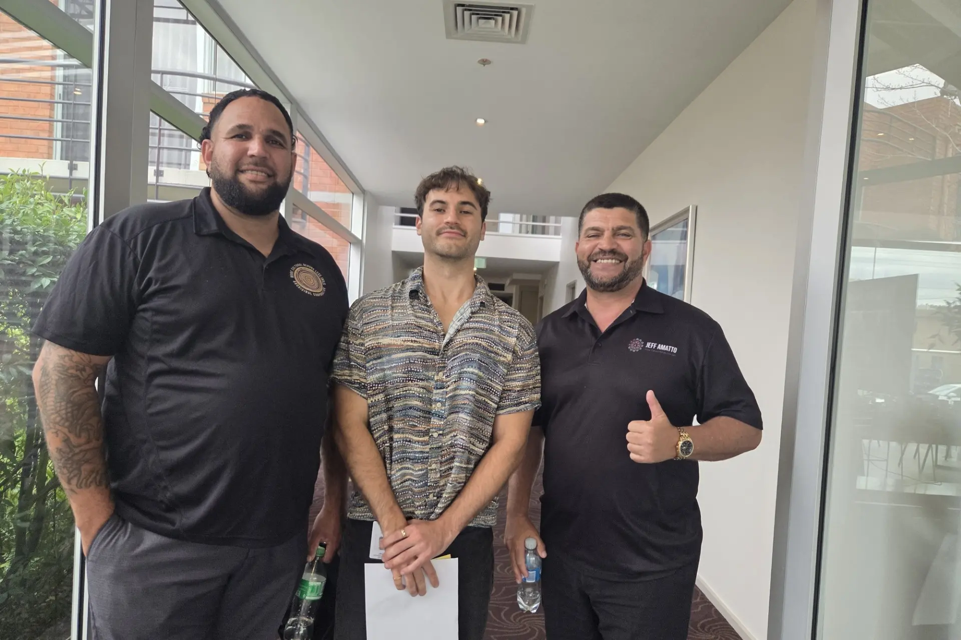 <p>POSITIVE MOB MESSAGES: Kenny Everson (Waradjuri man and guest speaker), Jack McQuilty (Gamilaroi man and Aboriginal liaison worker at Allied Health), and Jeff Amatto (Waradjuri man and founder of \\'More Cultural Rehabs less Jails!\\').</p>\\n