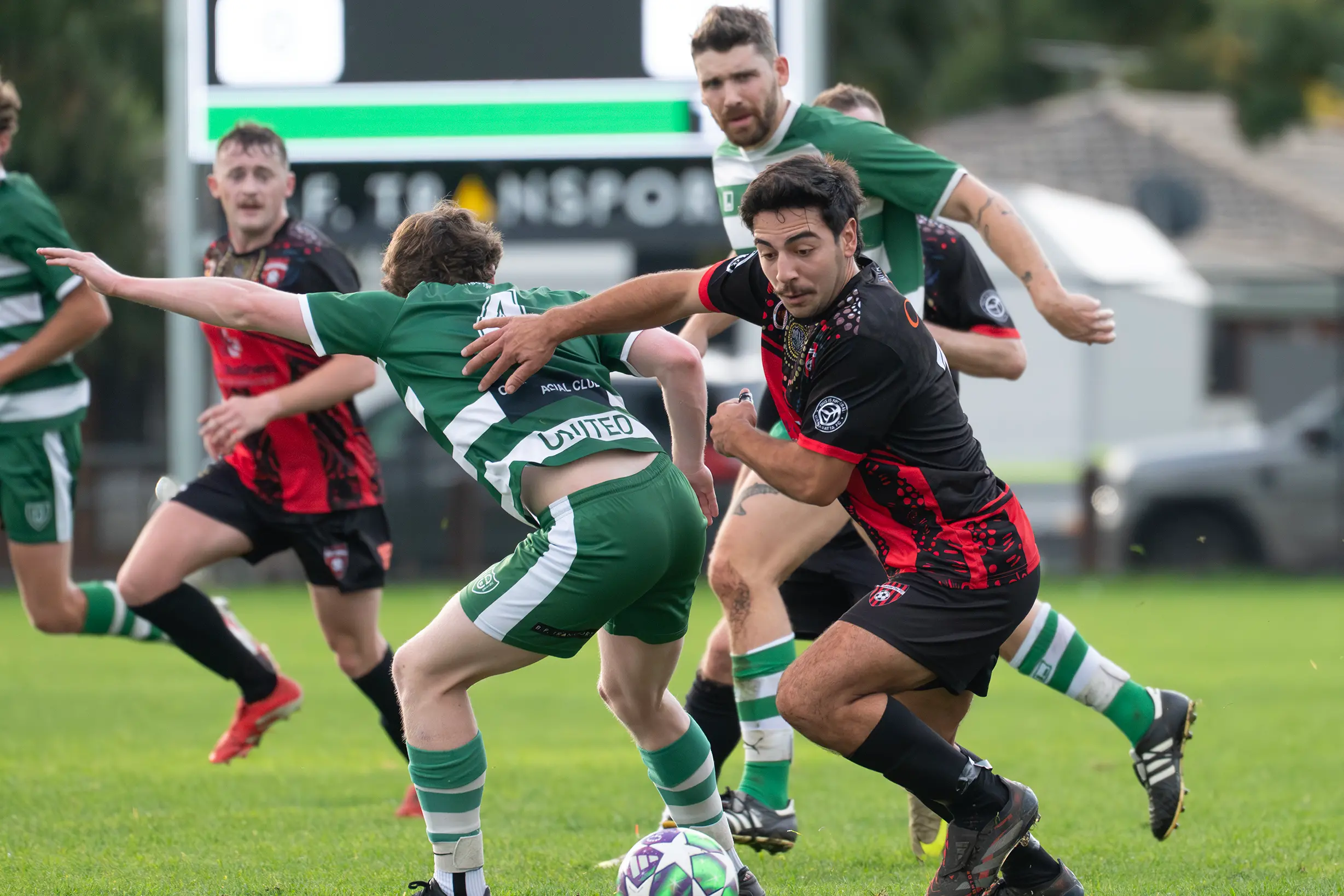 <p>LOOSE BALL: Luke Simian gets out the back against Albury United. PHOTOS: Melissa Beattie</p>\\n