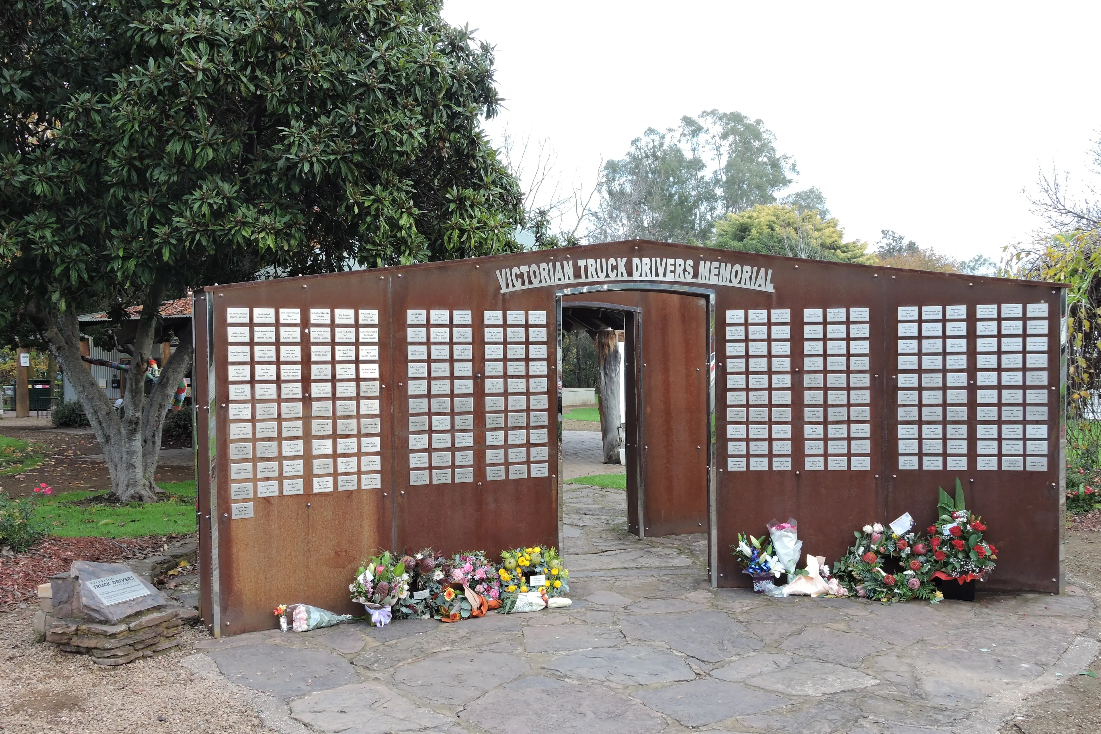 <p>HONOURED: Victorian Truck Drivers Memorial wall honours nearly 250 people whose working lives were tied to the road.  </p>\\n