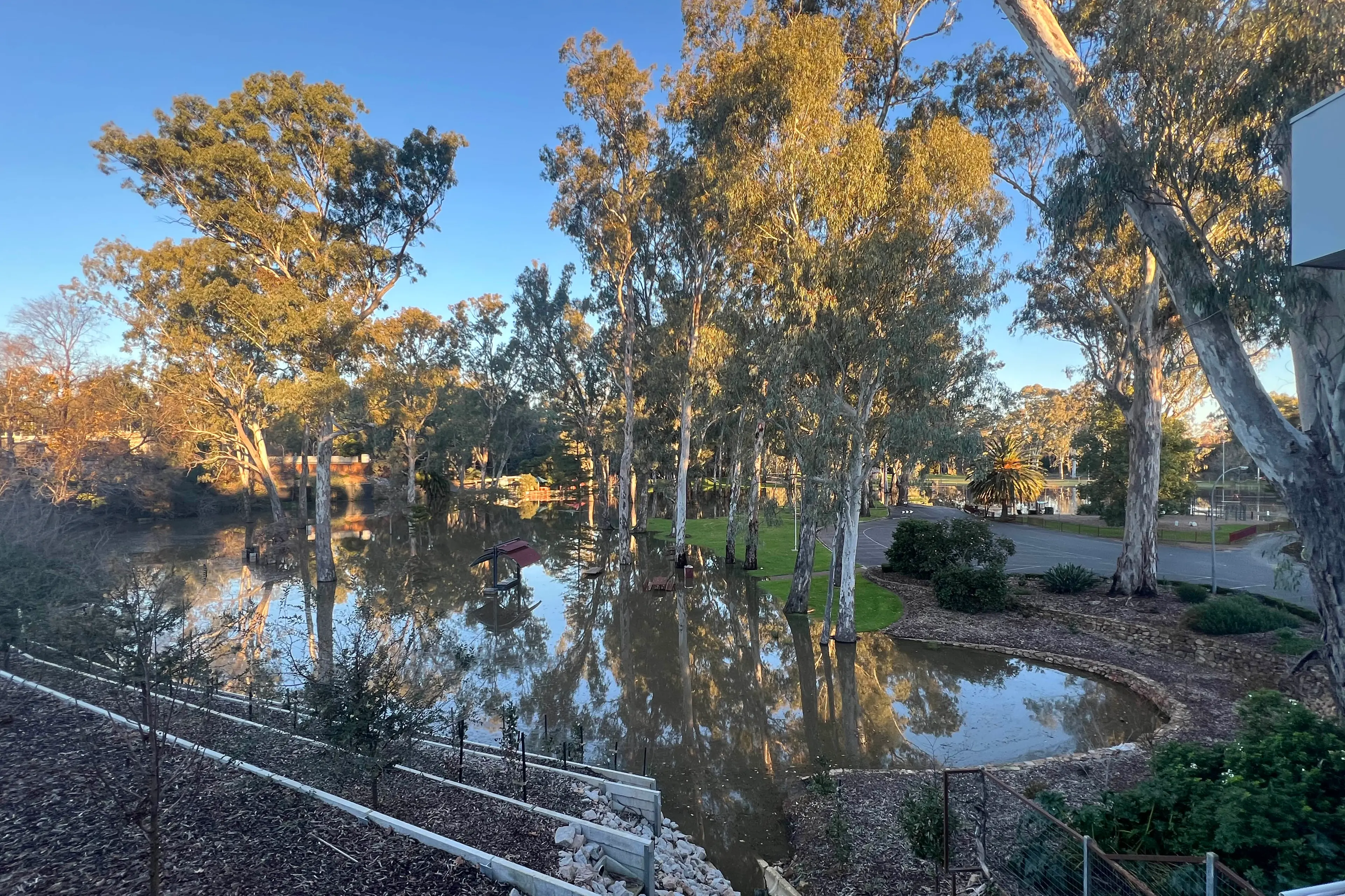 <p>CLOSED: Merriwa Park was submerged in floodwaters over the weekend and remained closed to the public on Monday. PHOTO: Jeff Zeuschner</p>\\n