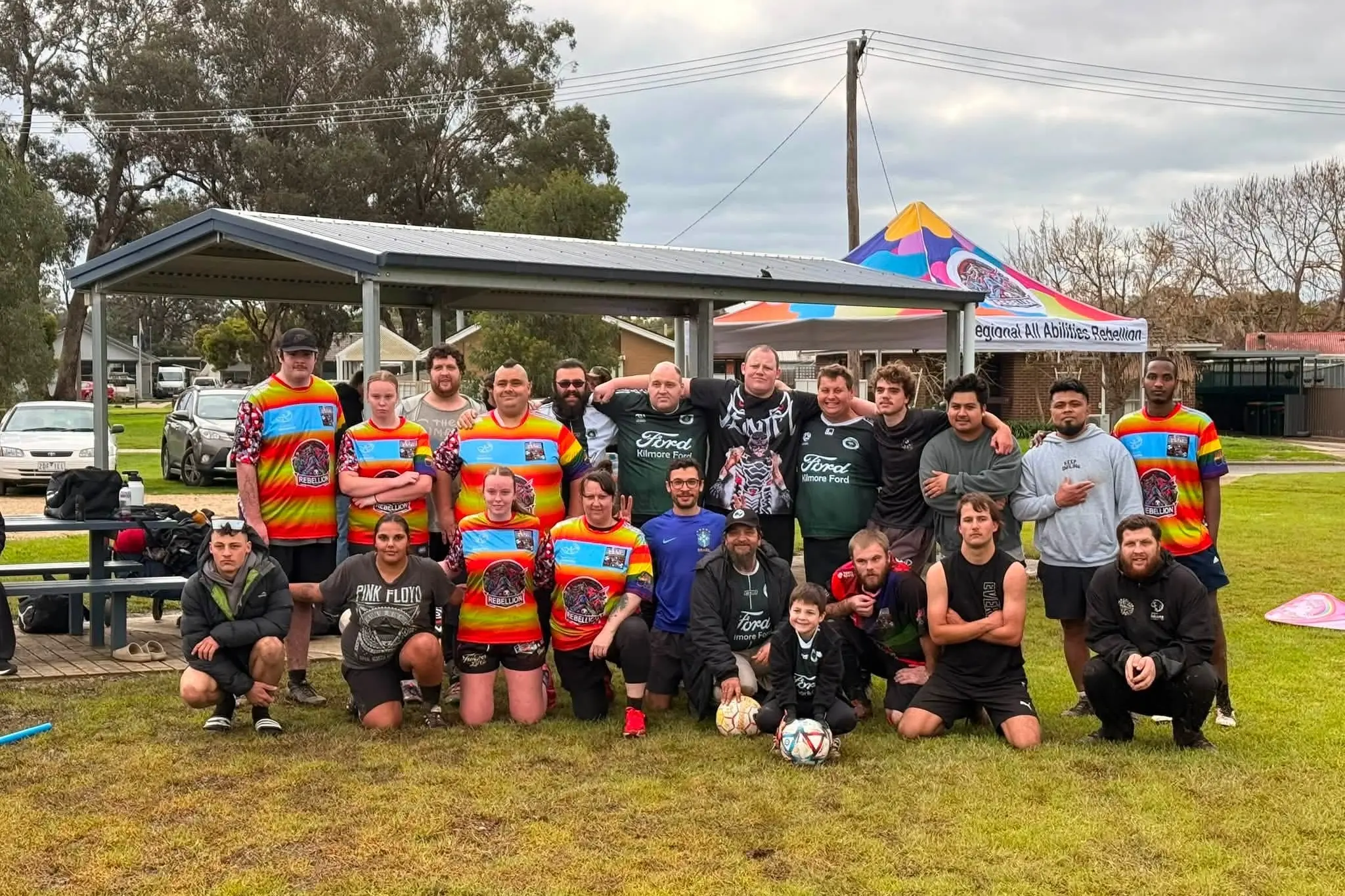 <p>EVERYONE\\'S A WINNER: The Wangaratta Rebellion and Mitchell Rangers all abilities sides after their match on the weekend. PHOTOS: Mandi Chrystal</p>\\n