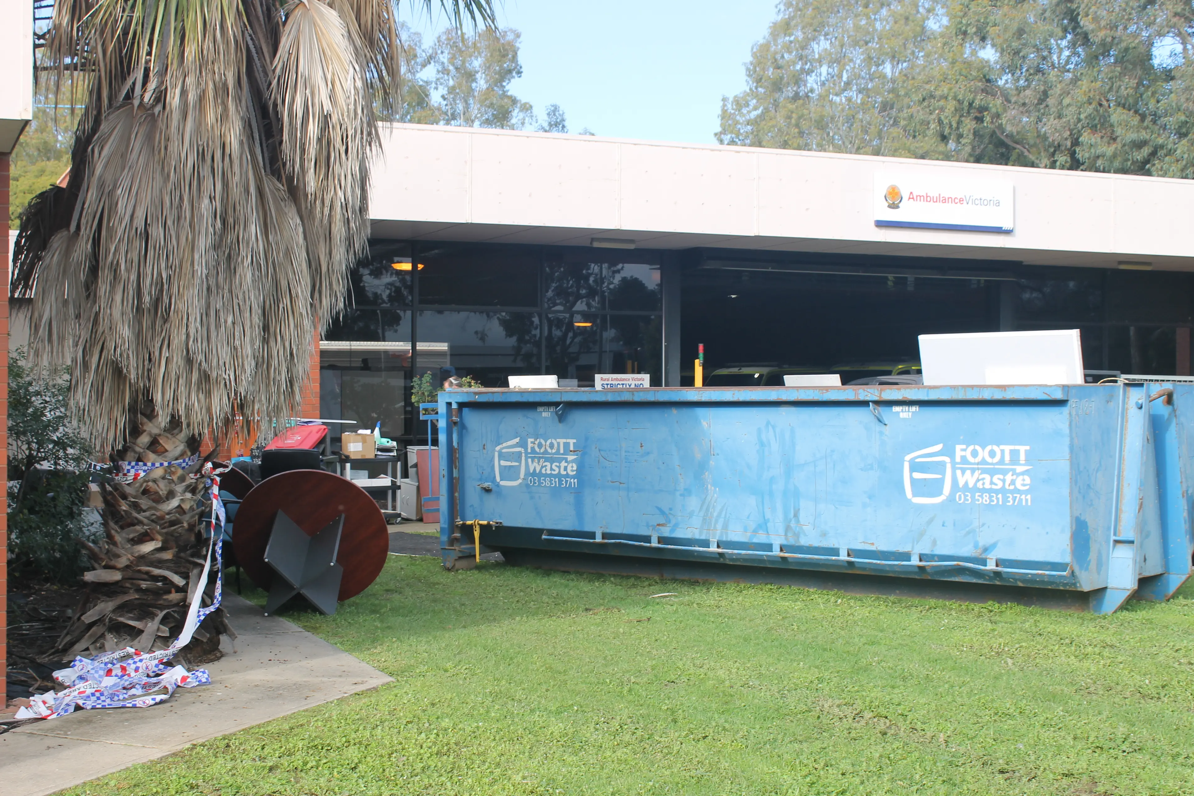 <p>UNDER ATTACK: Damaged office furniture was forced to be binned as a result of what police believe to be a deliberate arson attack on the Wangaratta Ambulance Victoria headquarters. PHOTO: Nathan de Vries</p>\\n