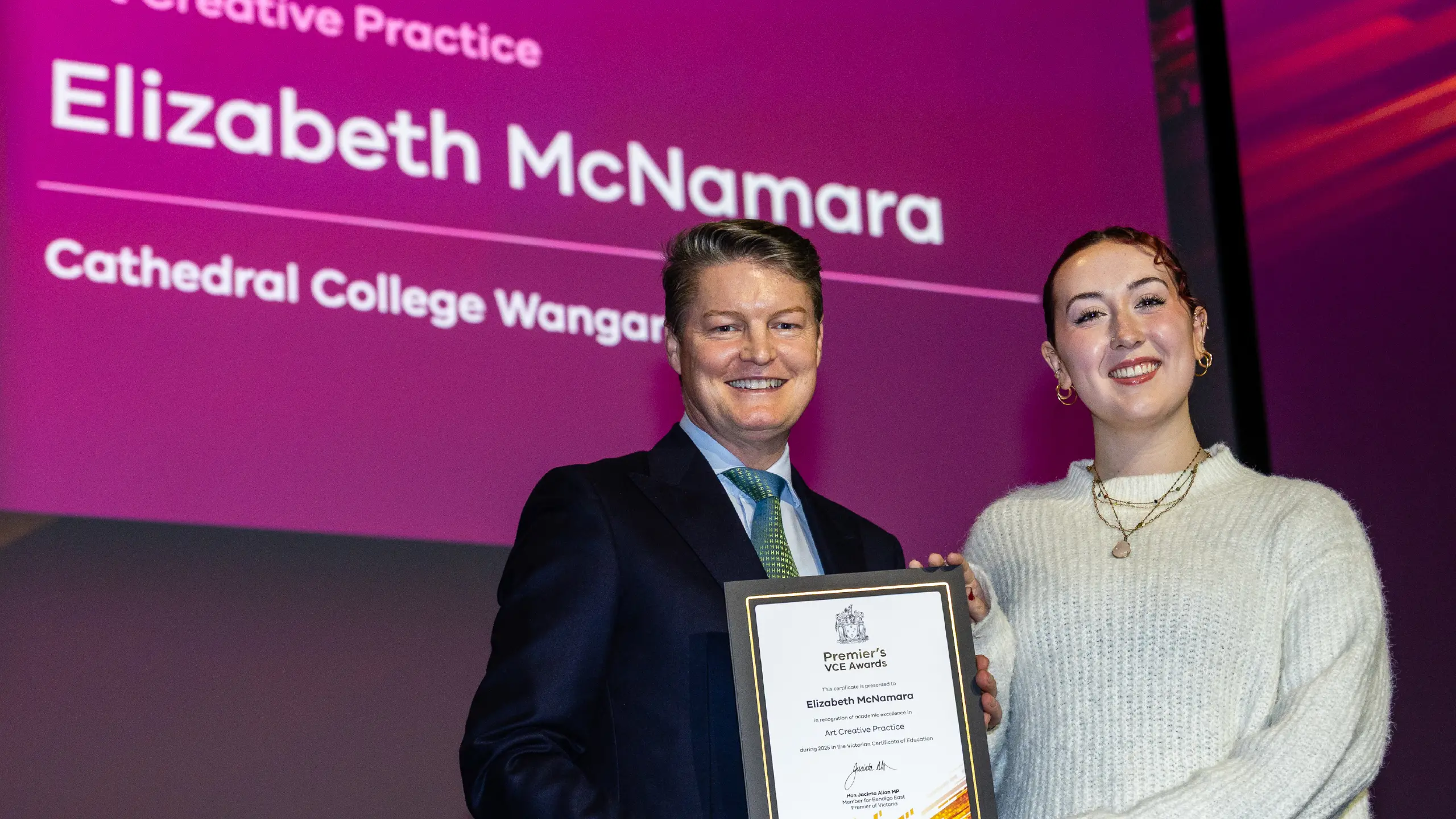 Cathedral College alum recognised at the Premier's VCE Awards