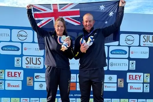 <p>GOLD MEDAL: James Willett (right) and Penny Smith teamed up to claim the gold in the Trap Mixed Team event at the ISSF World Cup Pistol, Rifle & Shotgun event in Hangzhou, China. PHOTO: Shooting Australia</p>\\n