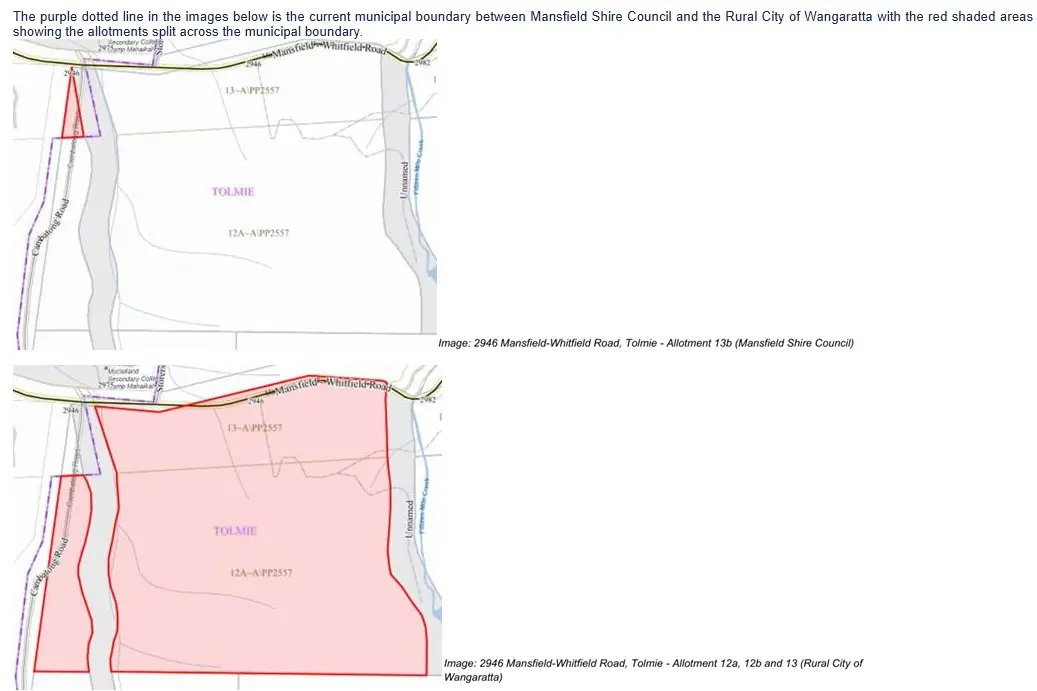 <p>NEW BOUNDARY: The majority of a 39-hectare property is in the Rural City of Wangaratta, with a small sliver of 0.3 hectares in the Mansfield Shire. </p>\\n