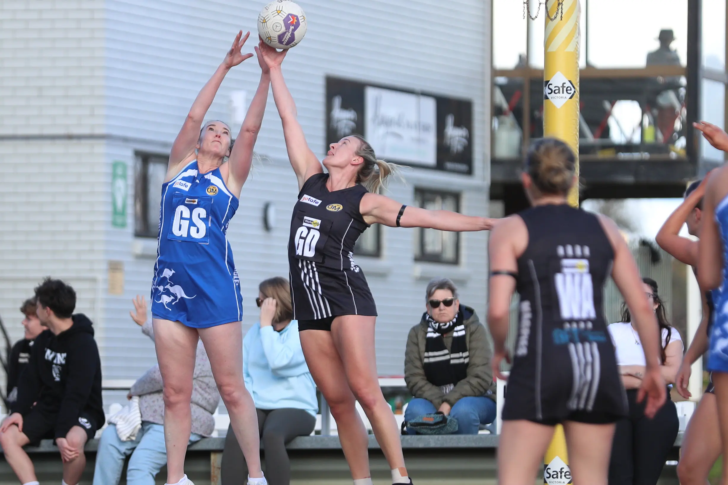 <p>FULL STRETCH: Hannah Grady shows her aerial ability to take this interception against Corowa-Rutherglen. PHOTO: Melissa Beattie</p>\\n