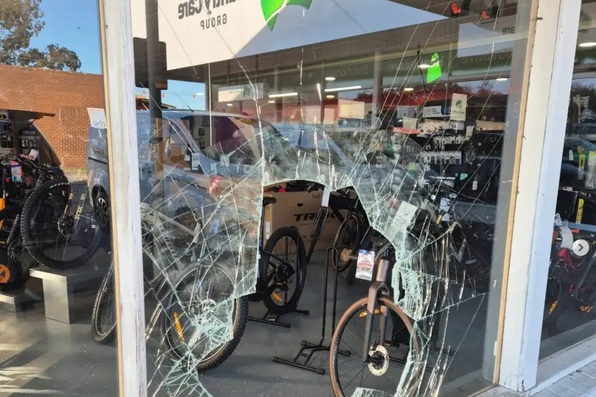 <p>BROKEN IN: Rock and Road Cycles was had their shop front broken into on Saturday morning. PHOTO: Rock and Road Cycles</p>\\n