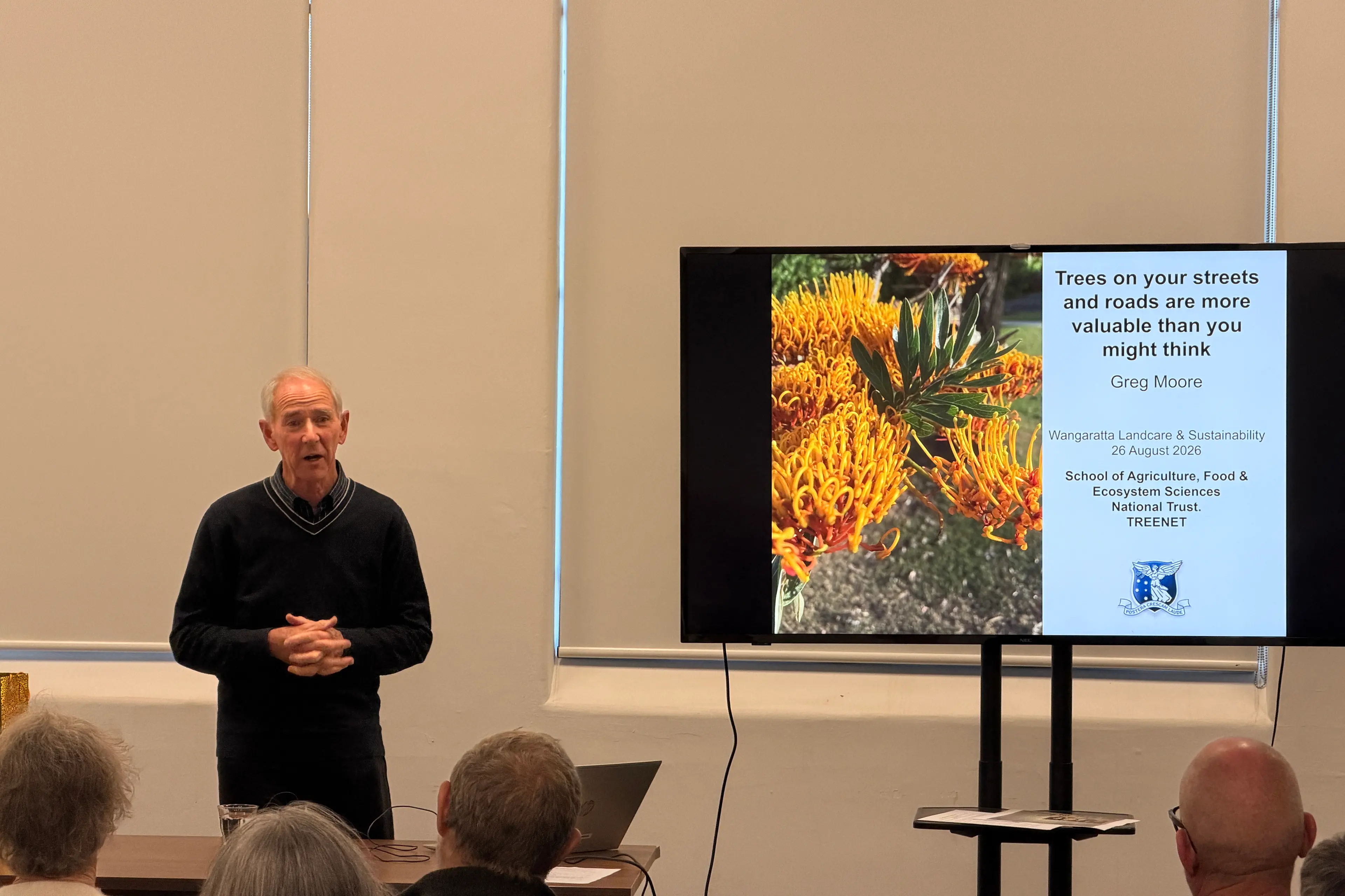 <p>AN OVERLOOOKED ASSET: Dr Greg Moore shared his extensive knowledge of large mature trees at a recent Landcare forum in Wangaratta. </p>\\n