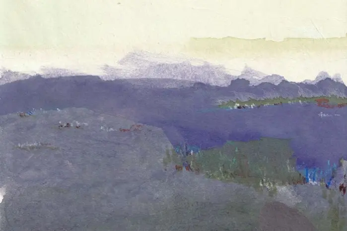 <p>FLEETING IMPRESSION: \\'Wet dusk drive on the Hume\\' synthetic polymer paint, k\\u014Dzo tissue, watercolour paint, and pastel on paper by Shepparton-based artist Nick Baylart. </p>\\n