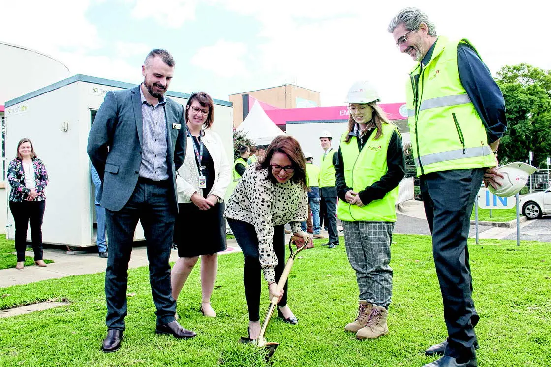 <p>SOD TURNING: Attorney General and Northern Victoria MP Jaclyn Symes (centre) turning the first sod of the $22.9m hospital redevelopment, pictured with (from left ) Northeast Health Wangaratta board chair Jonathan Green, interim CEO Fiona Shanks, building cadet Emmeline Rocks and Zauner Construction owner Garry Zauner. It was the major infrastructure project seen in the past decade funded by the state government.</p>\\n