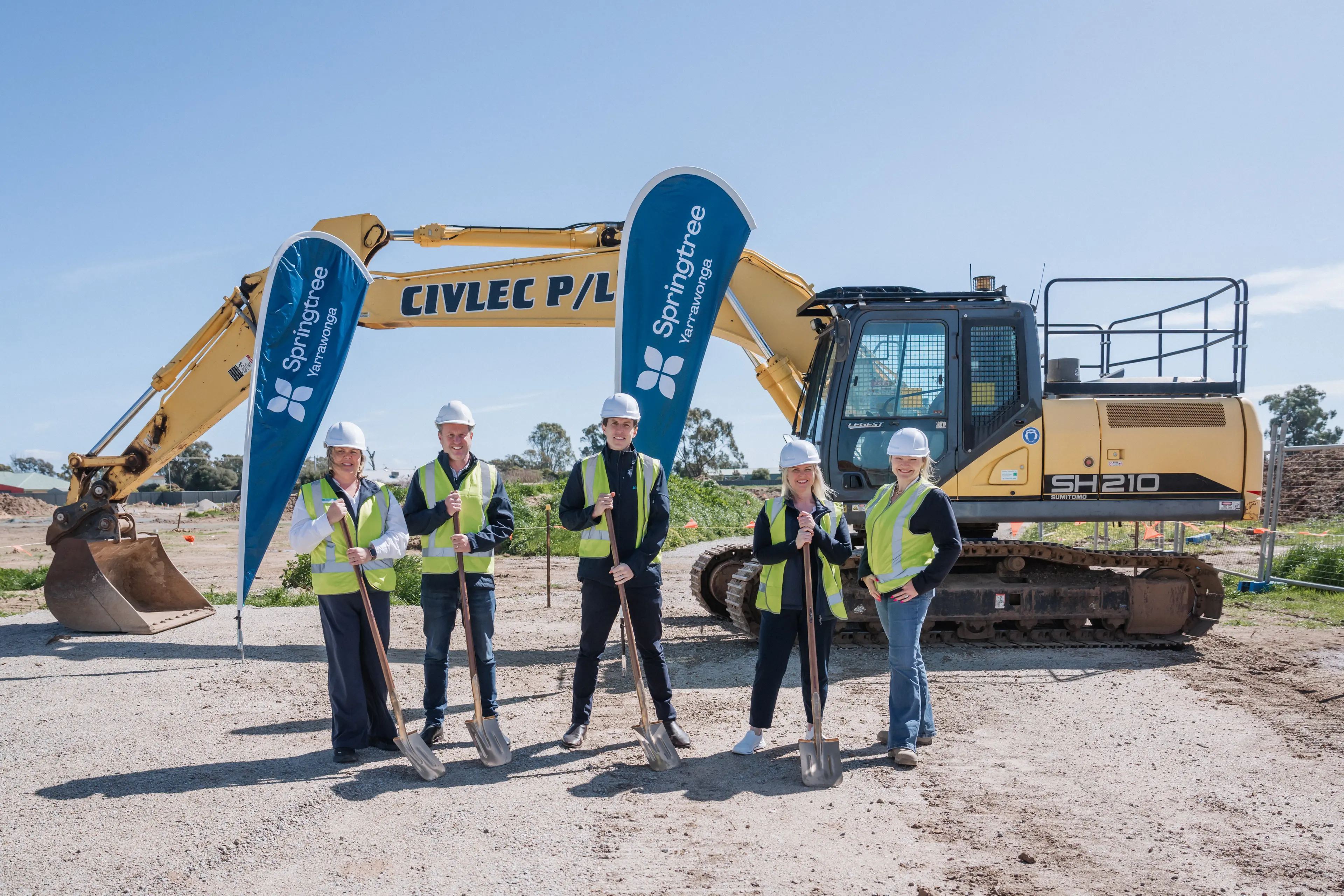 <p>WELCOME MILESTONE: At the sod turning for the new Springtree Yarrawonga clubhouse are (from left) Abby Barling, Springtree community manager; David Laing and Tom Mcdonald, co-</p>\\n