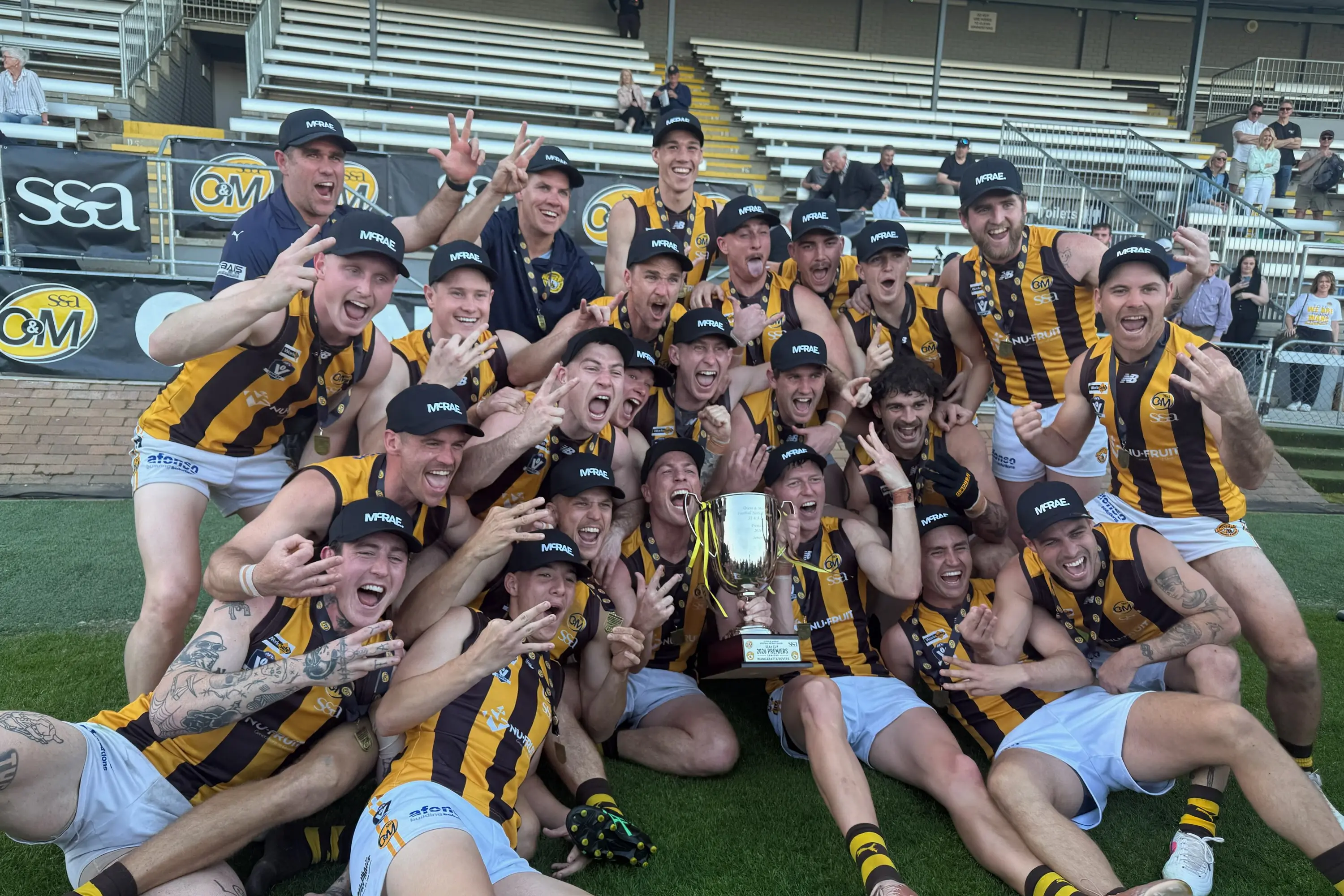 <p>PREMIERS: Wangaratta Rovers\\' seniors led the charge of local squads on grand final day, with four cups heading back to the rural city from Lavington. PHOTO: Melissa Beattie</p>\\n