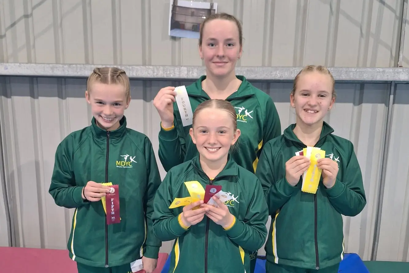 <p>STATE CHAMPIONSHIPS BERTH: MDYC Moyhu Gymnastics Club student Emily Henschke (front) with fellow gymnasts Morgan Hope, Hannah Walton and Norah Barker following their success at regionals, which saw Emily qualify for state competition. </p>\\n