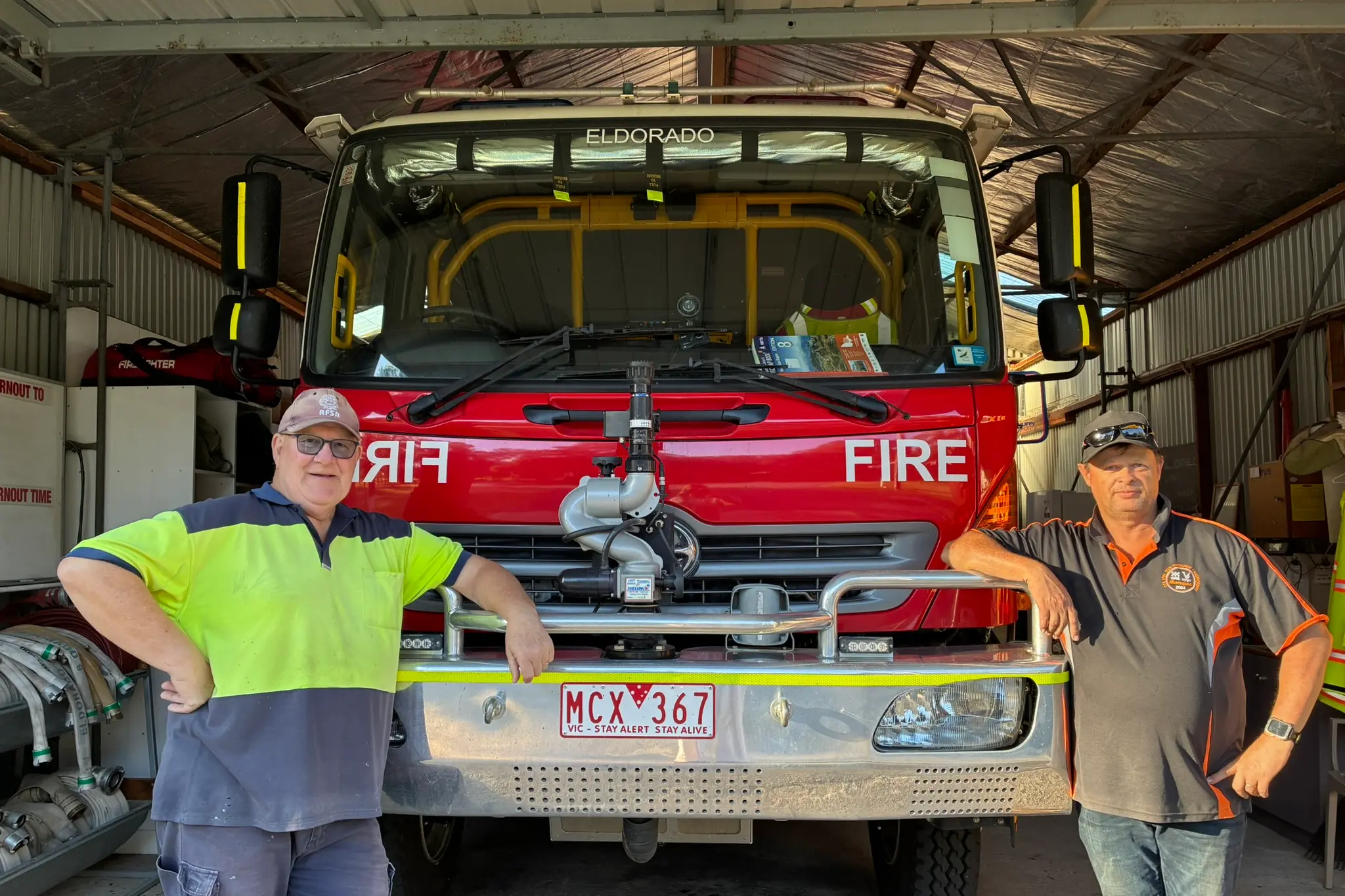 <p>FUNDING BOOST: Eldorado Rural Fire Brigade is set to receive $230,000 for facility improvements as part of the state government\\u2019s Volunteer Emergency Services Equipment Program, with communications officer Peter Brick and captain Vincent McKenzie saying the upgrade would improve safety, efficiency and crew organisation. PHOTO: Jordan Duursma </p>\\n
