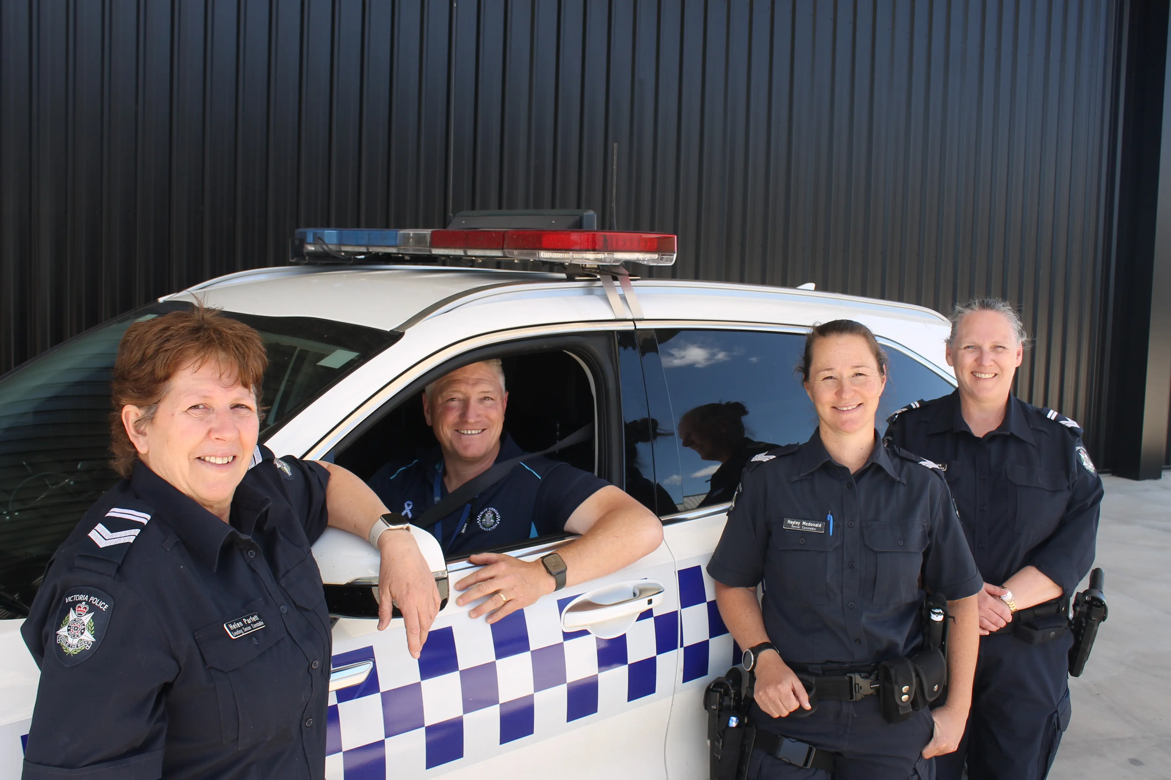 <p>HEAR OUR STORY: Wangaratta police members Leading Senior Constable Helen Parfett. Senior Constable Hayley McDonald and Leading Senior Constable Cheryl Love with Sergeant Travis Carroll, president of the Blue Ribbon Foundation North East branch pictured last year, promoting the foundation\\'s Inside Story event in Wangaratta on 13 November. PHOTO: Bailey Zimmermann</p>\\n