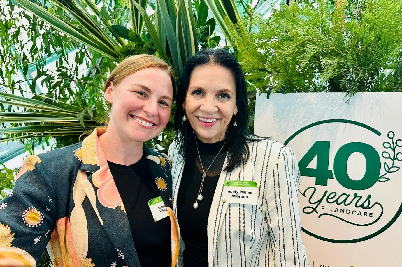 <p>SHARED GOALS: Warby Range Landcare Group acting secretary Dr Brooke Winzer with Bangerang Aboriginal Corporation board member and Elder Aunty Joanne Atkinson celebrate the Victorian Landcare Award that recognised the groups\\' 30-year partnership.</p>\\n