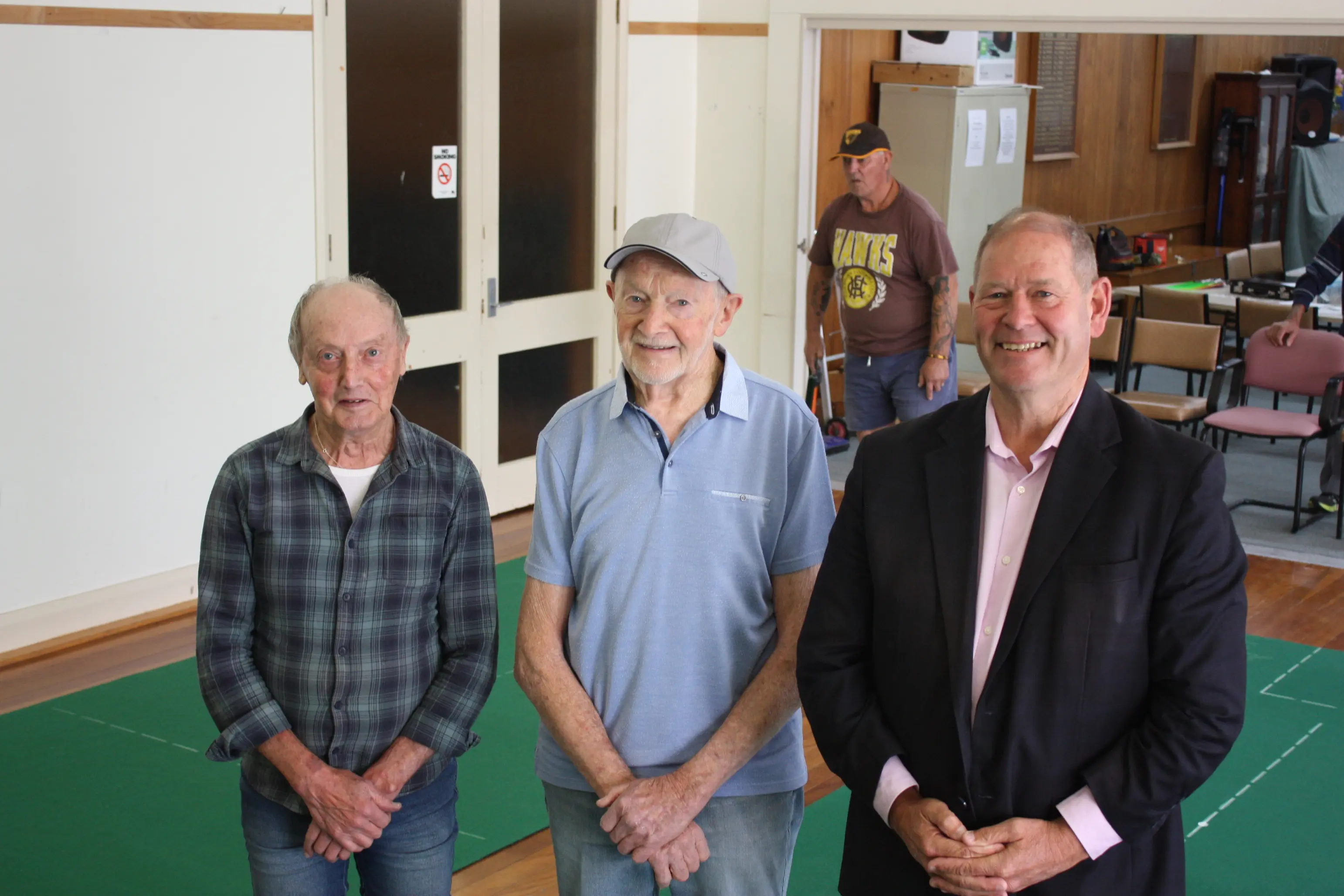 <p>ROLLING AWAY: Wangaratta Senior Citizens Club members Ken Daly (left) and Kevin Rickard were excited to hear of Ovens Valley MP Tim McCurdy and the Coalition\\'s commitment of $2 million towards finding the club a new home. PHOTO: Bailey Zimmermann</p>\\n